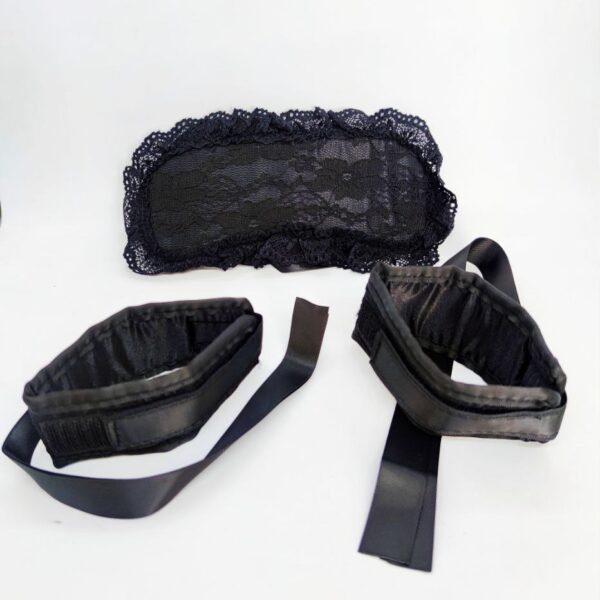 М'які Наручники з пов'язкою на очі DS Fetish Handskaff with blinfold black