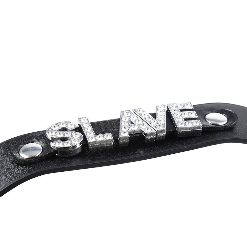 Нашийник з написом SLAVE зі страз DS Fetish, шкірозамінник, чорний - Зображення 3