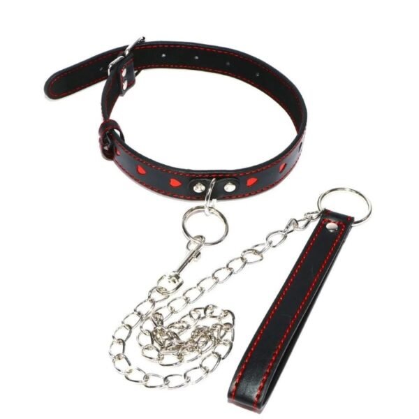 Нашийник з повідцем DS Fetish Collar with heart leash black