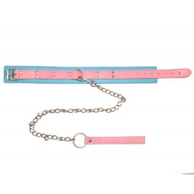 Нашийник з повідцем DS Fetish, шкірозамінник, блакитний - Зображення 2