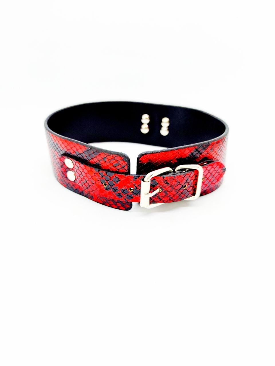 Нашийник з повідцем DS Fetish snake skin під шкіру змії червоний - Зображення 3