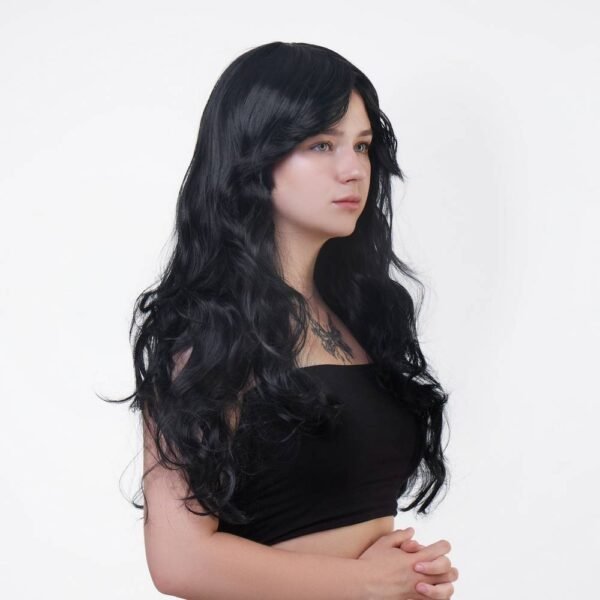 Перука довга хвиляста з чубчиком  Fetish Hair чорний, 60 см