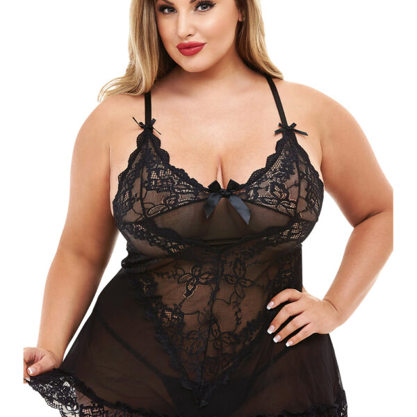 Пеньюар BACI Mini Lace Chemise мереживний, напівпрозорий, чорний, XL