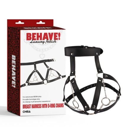 Портупея на груди з ланцюжками та декоративними кільцями на соскі Chisa BEHAVE! Luxury Fetish чорна