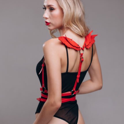 Портупея з крилами Candy Hero "модель Black Angel 2", еко шкіра, ручна робота, червоний