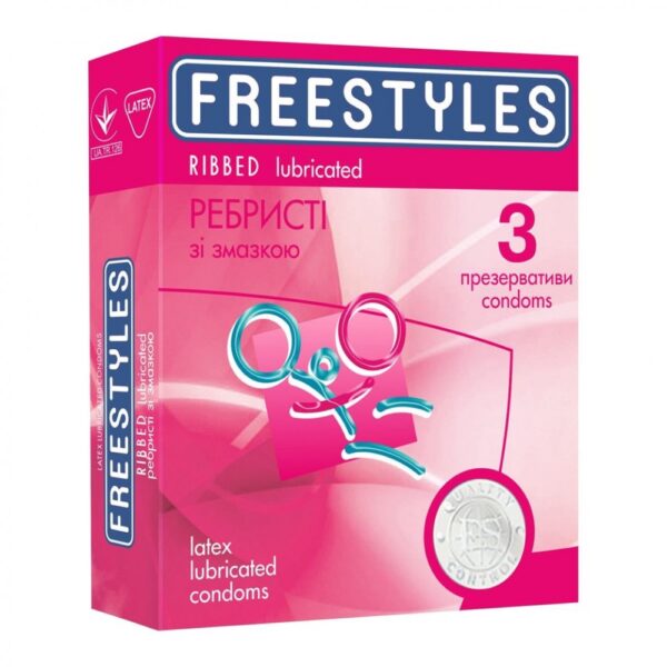 Презервативи ребристі латексні Freestyles Ribbed зі змащенням, 0.06 мм (ціна за упаковку, 3 шт.)