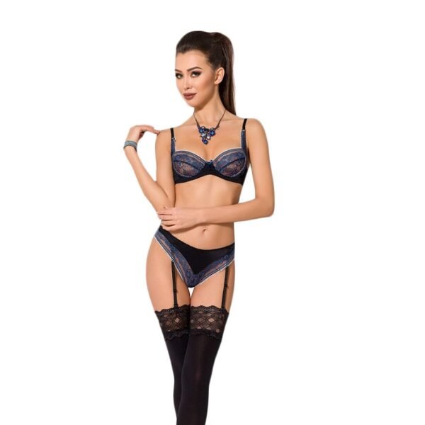 Комплект білизни Passion Exclusive GISELE SET S/M, black, ліф, трусики з пажами