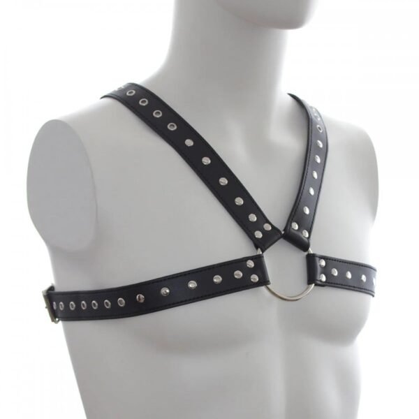 Збруя чоловіча хрестоподібна із заклепками DS Fetish, екокожа, чорна
