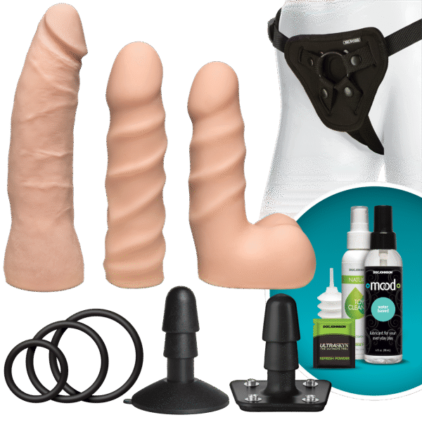 Набір для страпона Doc Johnson Vac-U-Lock Dual Density Starter Set Vanilla, діаметр 2х3,8 см, 5,1 см