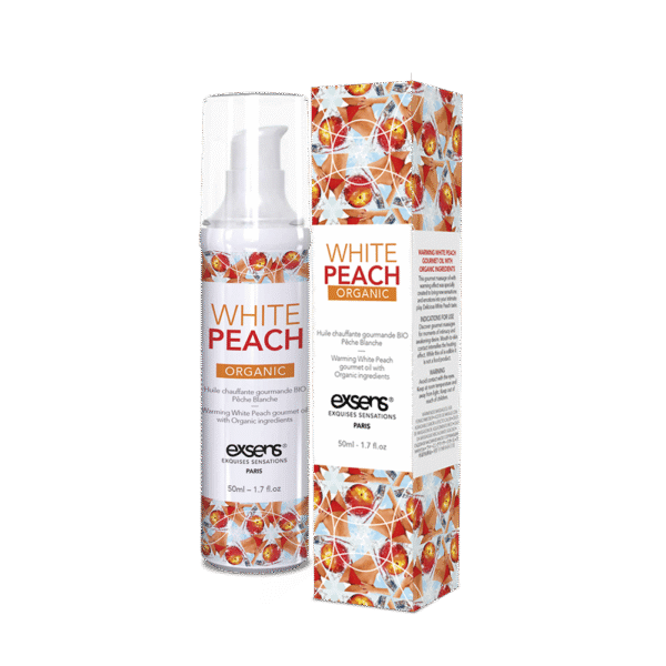Масажна олія EXSENS Organic White Peach 50мл розігрівальна, без цукру, без парабенів, їстівна