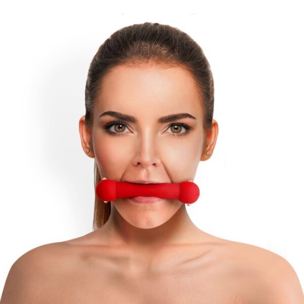 Кляп-палиця на ременях Art of Sex – Gag Stick Silicon, червоний, натуральна шкіра