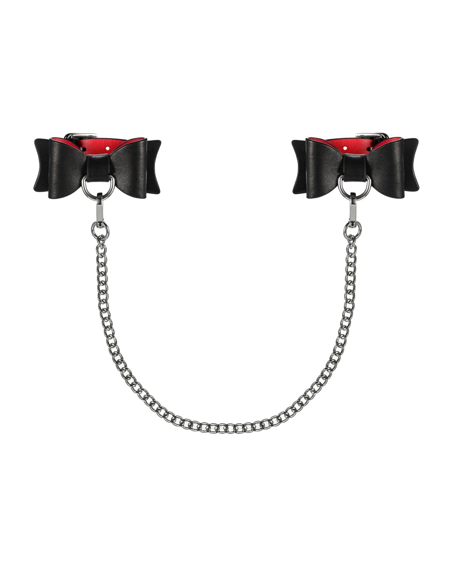 Шкіряні наручники-банти з довгим ланцюгом Obsessive A745 cuffs, чорно-червоні, довгий ланцюг - Зображення 3