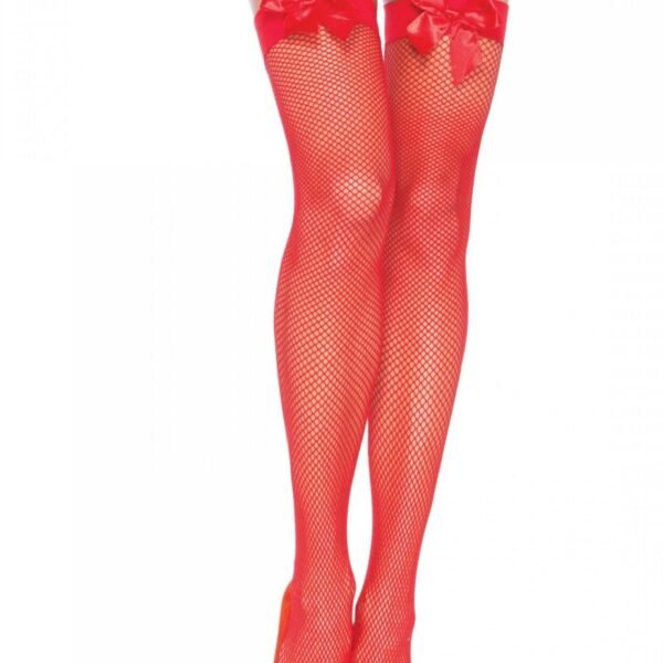 Панчохи-сітка з атласним бантиком Leg Avenue Fishnet Thigh Highs With Bow One size, Red