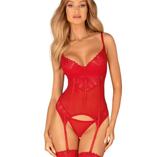 Комплект корсет та стрінги Obsessive Ingridia corset & thong XS/S, червоний