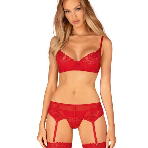 Комплект Obsessive Ingridia 3-pcs set XL/2XL, червоний, бюстгальтер, стрінги, пояс
