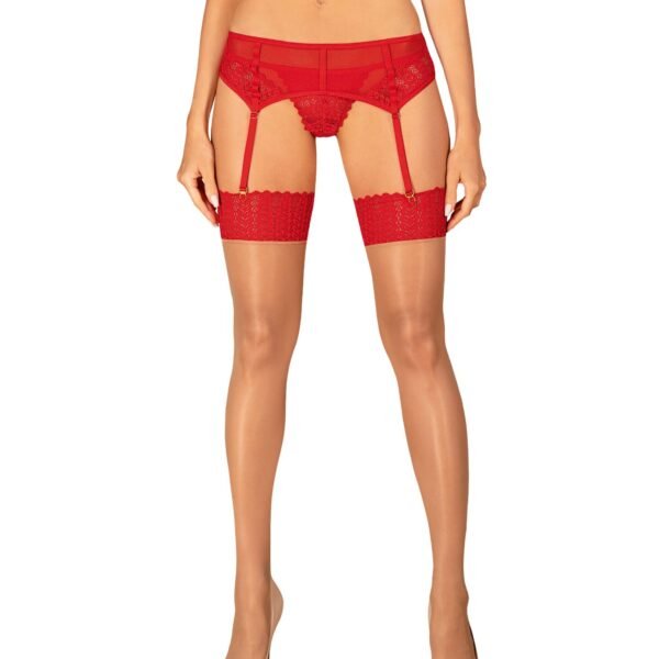 Панчохи Obsessive Ingridia stockings XL/2XL, бежеві з червоною резинкою
