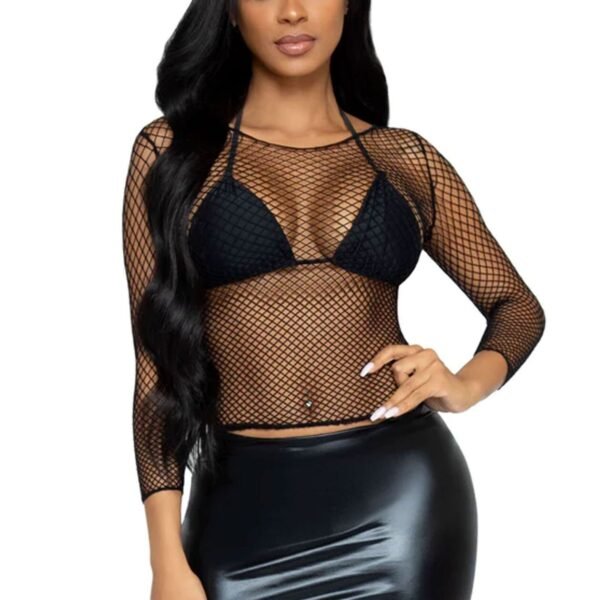 Сітчастий топ Leg Avenue Long Sleeves T-Shiets Black, One Size