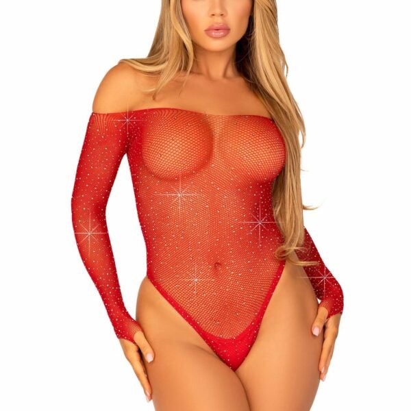 Сітчасте боді зі стразами Leg Avenue Crystalized fishnet bodysuit Red One Size
