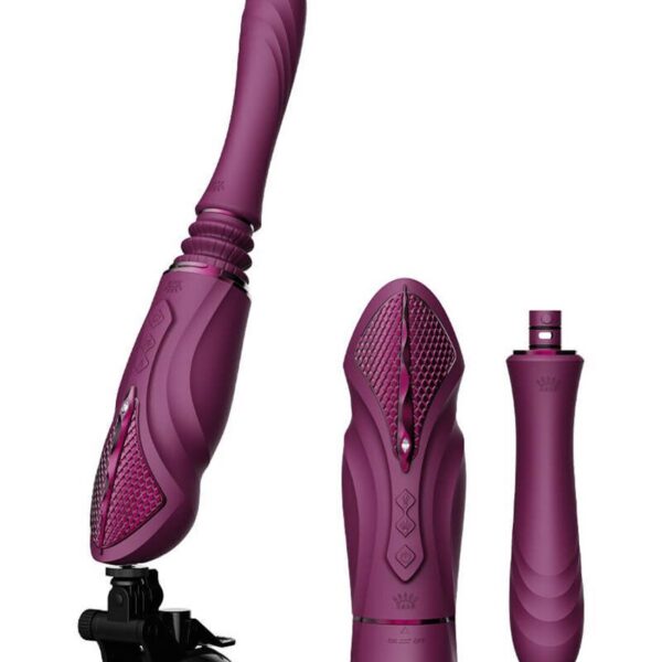 Компактна смарт секс-машина Zalo – Sesh Velvet Purple, 2 насадки, пульт ДК, кристал Swarovski