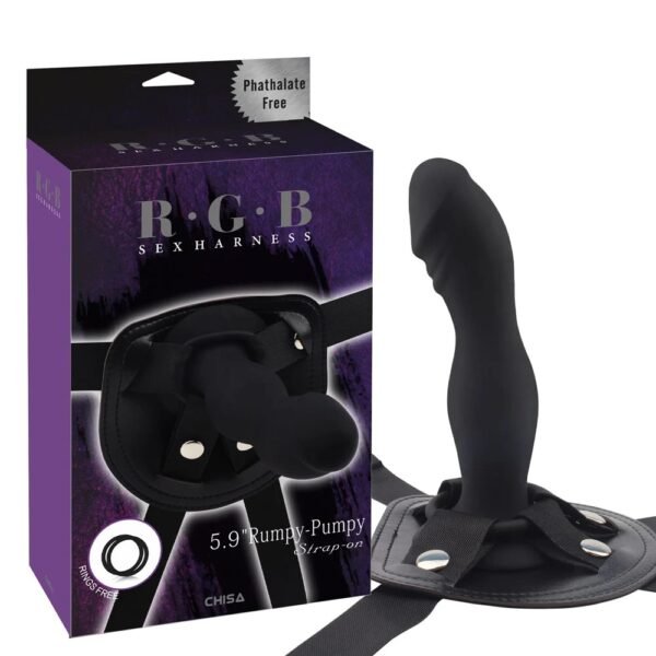 Страпон рельєфний Chisa R. G. B Sex Harntss 5. 9" Rumpy-Pumpy Strap-on, чорний