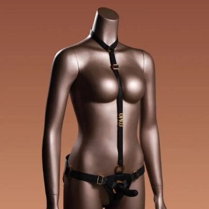 Страпон з нереалістичним фалоімітатором M UPKO, з нашийником, чорний