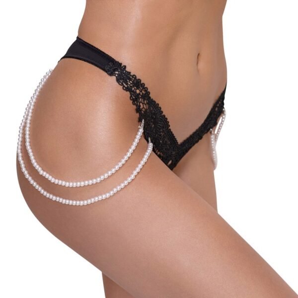 Стринги Cottelli Collection з перлинними ланцюжками з боків, чорні, S/M