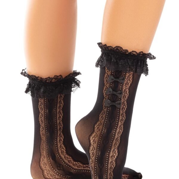 Шкарпетки ажурні Leg Avenue Mini Bow Lace Anklet, чорні, з рюшами, декор — бантики