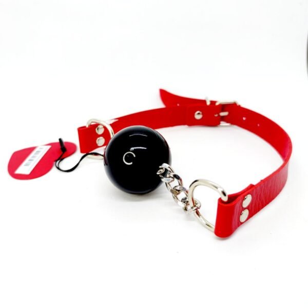 Силіконовий кляп з ланцюжком DS Fetish, M, чорний/червоний
