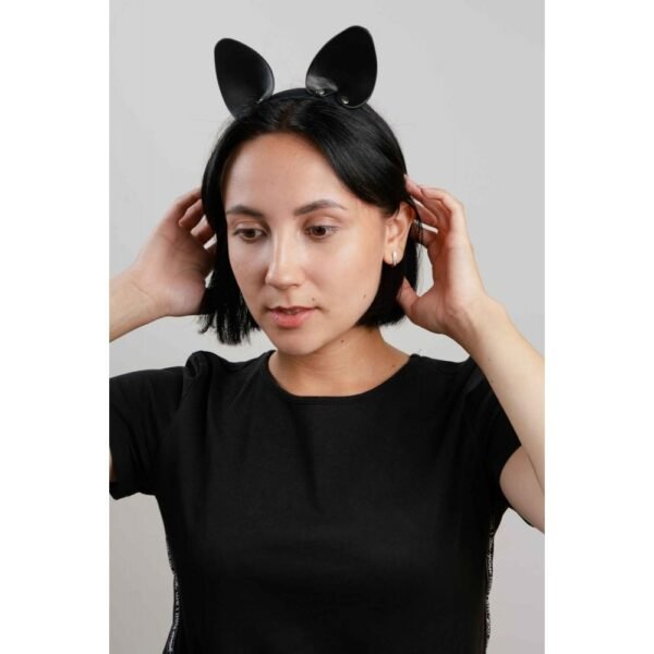 Вушки кішки на обручі, шкіра, чорні