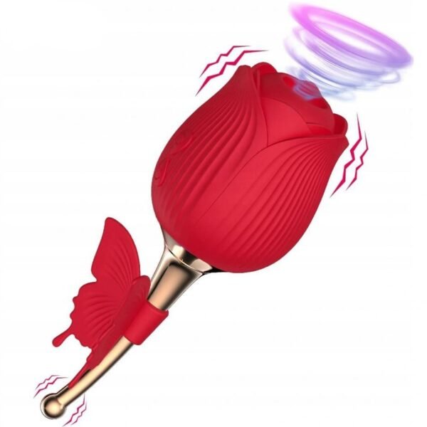 Вакуумний кліторний стимулятор з вібрацією у вигляді троянди Rose Flirting, червоний