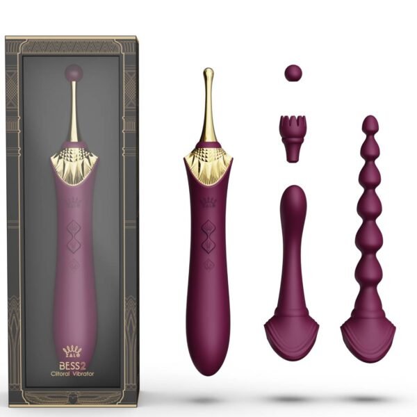 Вібратор двосторонній універсальний ZALO BESS 2 Velvet Purple з 4 насадками та нагріванням, фіолетовий