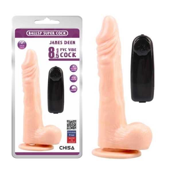 Вібратор реалістичний із мошонкою Chisa Ballsy Super Cock Jeff Deen на присосці, бежевий
