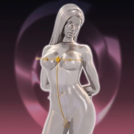 Затискачі для сосків з вібрацією UPKO Double Bar Vibration Nipple та кліторальний ланцюг, золотисті