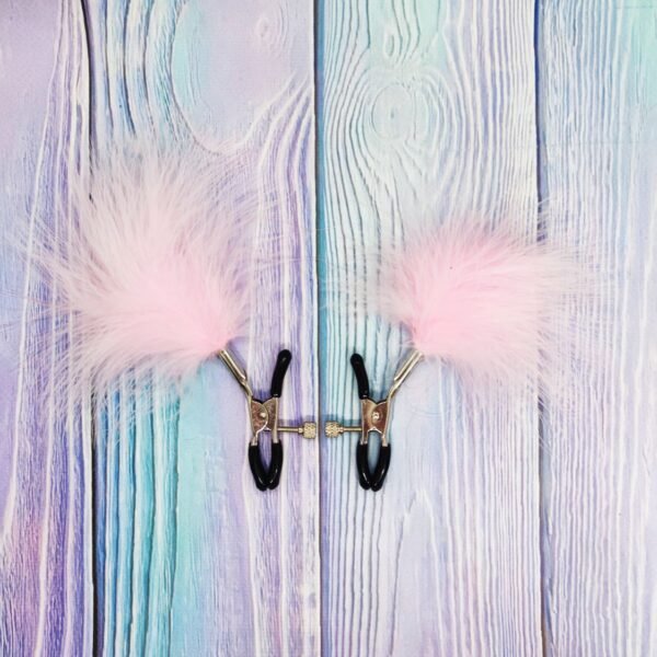 Затискачі на соски DS Fetish Nipple clamps metal feather pink