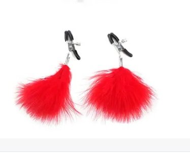 Затискачі на соски DS Fetish Nipple clamps metal feather red