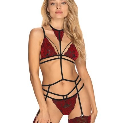 Комплект мереживний з поясом для панчох Obsessive Sugestina 3-pcs set L / XL