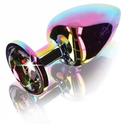 Анальна пробка металева Toy Joy Twilight Booty Jewel з кристалом, райдужний, Large