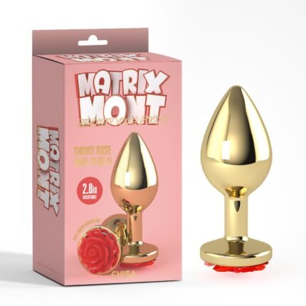 Анальна пробка металева золотиста Chisa Matrix Mont з червоним каменем у формі троянди, розмір М