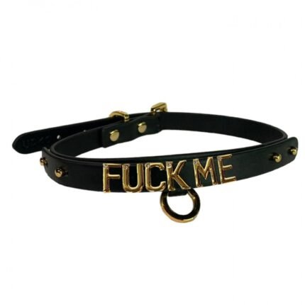 Чокер з написом FUCK ME від UPKO з італійської шкіри, чорний із золотою фурнітурою