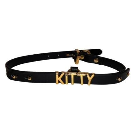 Чокер з написом KITTY від UPKO з італійської шкіри, чорний із золотою фурнітурою