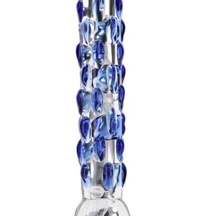 Скляний фалоімітатор з рельєфом Diamond Dazzler прозорий з блакитним, 18 см х 3. 5 см