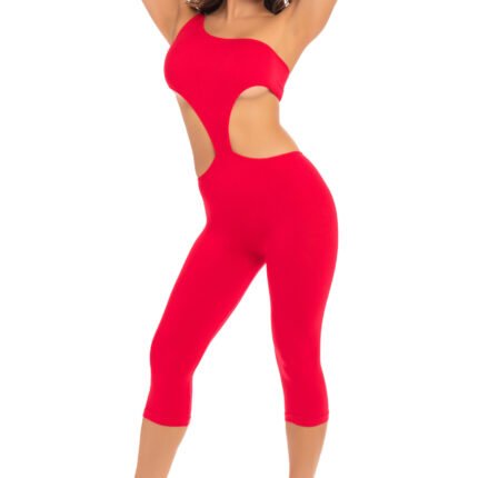 Комбінезон з відкритим плечем Pink Lipstick One Shoulder Cropped Catsuit, червоний, S/M