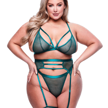 Сексуальний комплект білизни Queen Size Baci, напівпрозорий, 4 деталі, зелений