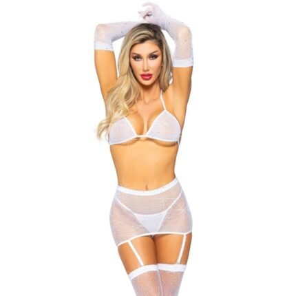 Комплект бюстгальтер із поясом для підв'язок Leg Avenue, білий OS