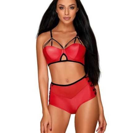 Комплект червоний Obsessive Leatheria з контрастним чорним кантом, S/M