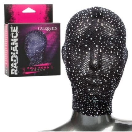 Маска-балаклава БДСМ із сітки зі стразами, ззаду на шнурівці CalExotic Full Hoode Cover, чорний