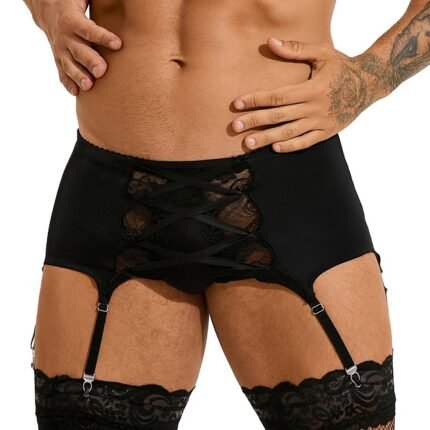 Чоловічий мереживний пояс з підв'язками Star Night чорний, L