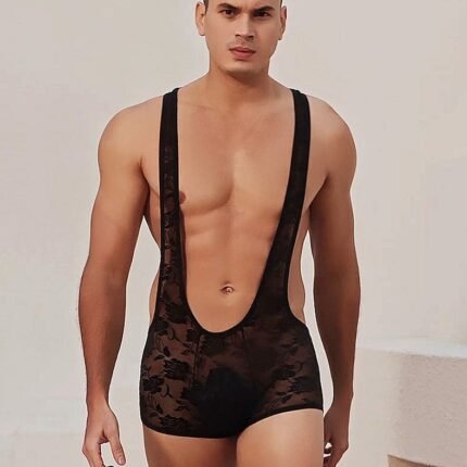 Чоловічий мереживний комбідрес із підтяжками Star Night чорний, S