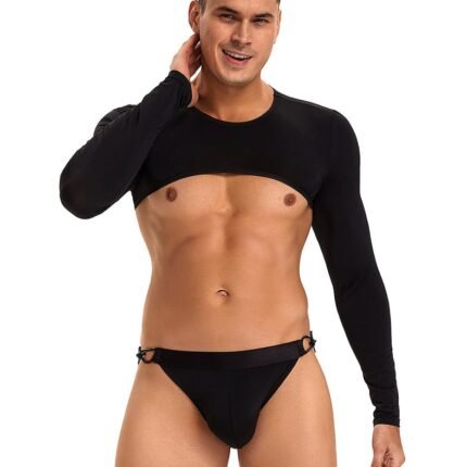 Чоловічий топ з довгим рукавом Star Night та труси з відкритим доступом, чорні, S