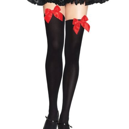 Непрозорі високі чорні панчохи з червоним бантом Leg Avenue OS